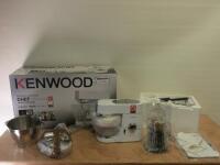 Boxed/New Kenwood Chef Titanium Limited Edition Kitchen Machine to Include: Chef Titanium Stand Mixer 1400w, Model KMC015, Glass Bowl, Stainless Steel Bowl, K Beater, Whisk, Dough Hook, Flexible Beater, Spatula, Splash Guard, Food Mincer & Glass Blender. 