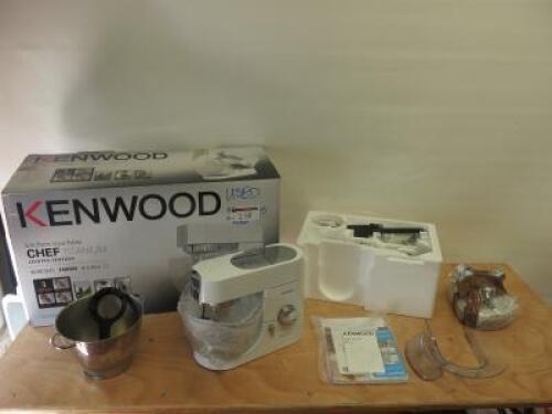 Boxed/Used Kenwood Chef Titanium Limited Edition Kitchen Machine to Include: Chef Titanium Stand Mixer 1400w, Model KMC015, Glass Mixing Bowl, Stainless Steel Mixing Bowl, K Beater, Whisk, Dough Hook, Flexible Beater, Spatula, Splash Guard & Food Mincer. 