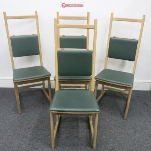 4 x Neri & Hu Designed Shaker Ladder Back Dining Chairs, Manufactured In Portugal by De-La-Espada. American White Oak Frame and Upholstered in Green Leather with Optional Green Leather Back Cushion. Size H114cm. RRP £4032.00