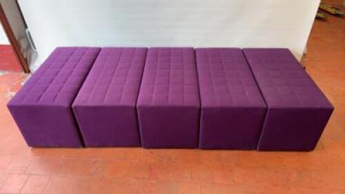 5 x Rectangular Padded Pouff, Upholstered in Purple Fabric. Size H45cm x W90cm x D45cm. Condition as Viewed/Pictured.