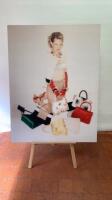 Lady with Handbags, Self Adhesive Vinyl Print, Mounted on Di-Bond with Aluminum Frame. Size H130cm x W100cm.