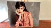 Lady with Orange Blouse, Self Adhesive Vinyl Print, Mounted on Di-Bond with Aluminum Frame. Size H75cm x W90cm.