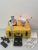 DJI Phantom 3 Professional Drone, Model 323B with 4K Camera in B&W 6000 Yellow Flight Case. Comes with 2 x Phantom 4480 15.2v Hi Performance Batteries, DJI Remote, Model Gl300c with Phone Attachment, 7 Rota Blades, 4 x Hobbytiger Phantom 3/4 Lens Caps & B