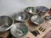 29 x Items of Commercial Catering Equipment to Include: 4 x Large Stainless Steel Mixing Bowls, 2 x LT (France) Sieves, 1 x Small Sieve, 9 x Assorted Sized Metal Conical Sieves 3 x Large Ladles & 10 Whisks. - 8