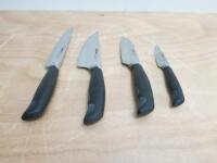 Set of 4 Zyliss Chef Control Knives to Include: 1 x 11.5cm Paring Knife, 1 x 20cm Chef Knife, 1 x 20cm Carving Knife & 1 x 12cm Santoku Knife. RRP £90. NOTE: Over 18yrs Only Proof of Age Required.