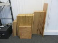 61 x Assorted Sized Veneered Plywood Shelves to Include: 1 x 115cm x 44.5cm x 2cm, 6 x 90cm x 30cm x 2cm, 12 x 90cm x 25cm x 2cm, 30 x 80cm x 33cm x 2cm, 5 x 60cm x 25cm x 2cm, 2 x 60cm x 30cm x 2cm, 4 x 45cm x 41.5cm x 2cm & 1 x 80cm x 34.5cm x 2cm.