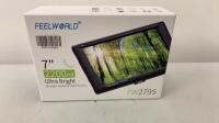 Boxed/New Feelworld 7" Ultra Bright Daylight 4k Viewable Field Monitor, Model FW279S. Comes with 7" Monitor, 1 x HDMI Cable,1 x Hot Shoe Mount & 1 x F970 Battery Plate. 