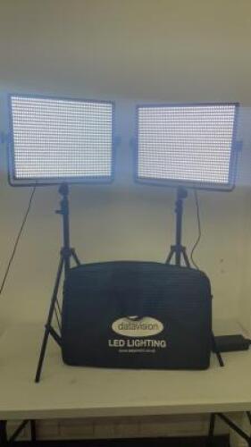 Pair of Datavision LED Location/Studio Light, Model DV-LED1200H. Comes with 2 Height Adjustable Tripods & 2 Power Supplies & Carry Case.