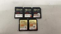 5 x San Disk Memory Cards to Include: 3 x Extreme Pro (128GB) & 2 x Extreme (128GB).