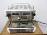 Conti Espresso Compact Traditional Barista 2 Grp Coffee Machine, Model CC100, Serial Number 138453, In White & Stainless Steel. NOTE: damage to front facia as pictured & missing 1 x portafilter.
