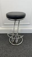 Chrome Base Tubular Stool with Black Faux Leather Padded Seat, H70cm.