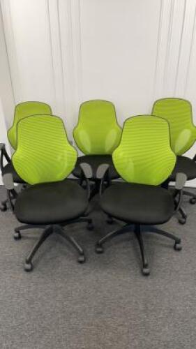 5 x Realspace Office Swivel Chair with Lime Green Mesh Back & Black Hopsack Seat.