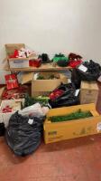 Large Quantity of Christmas Decorations to Include: 2 x Trees, 4 x Tree Bases, Large Quantity of Christmas Crackers, Assorted Baubles, Lights, Tinsel, Christmas Hats & Christmas Presents as Vie