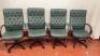 6 x Green Faux Leather High Button Back Button Office Swivel Chairs. NOTE: requires repairs and tightening to frame as viewed. - 7