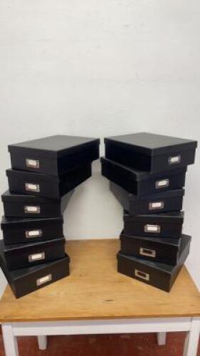 12 x Black Cardboard Storage Boxes with Lids. Size 10cm x 26cm x 33cm.