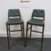 Pair of Neri & Hu Designed Capo High Bar Stools, Manufactured In Portugal by De-La-Espada. Black Stained Walnut Frame and Upholstered in Green Leather with Green Leather Back. Size H115cm. RRP £3610.00 - 2