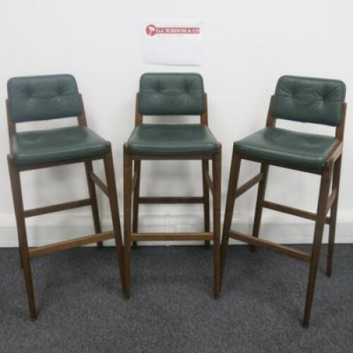 3 x Neri & Hu Designed Capo High Bar Stools, Manufactured In Portugal by De-La-Espada. Black Stained Walnut Frame and Upholstered in Green Leather with Green Leather Back. Size H115cm. RRP £5415.00