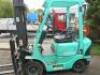 Mitsubishi LPG Fork Lift Truck, Model FG18K, S/N EF25A-85623, 4012 Hrs, DOM 2002, Side Shift, Max Fork Height 3M, Weight Capacity 1600kg. Comes with 2 Spare Gas Bottles: - 15