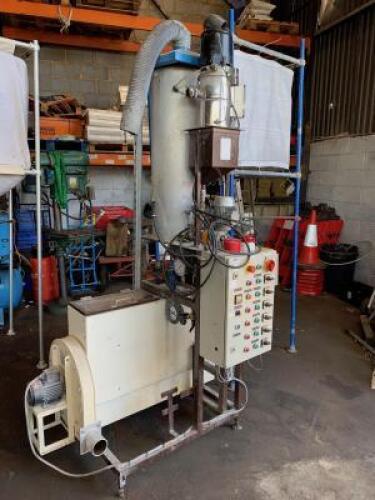 Polystyrene Thermoware Pre-Expander. Comes with Gerco GKS 50 Motor Vacuum, Rosenberg Ventilator, Type APF351 & Out Feed Hopper. Used for the forming of Polystyrene Compressed Mannequins.