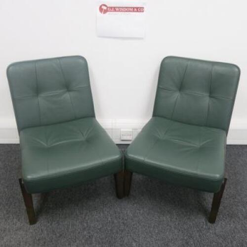 Pair of Neri & Hu Designed Lounge Chairs, Manufactured In Portugal by De-La-Espada. Black Stained Walnut Frame and Upholstered in Green Leather. Size H70cm. RRP £4400.00