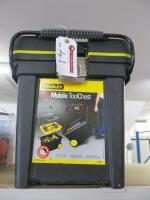 Stanley Pro Mobile Tool Chest with Assorted Tools to Include: Metal Files, Saws, Spanners, Mole Grips, Bolt Crops, Ratchet, Drill Bits, Screws etc (As Viewed/Pictured).