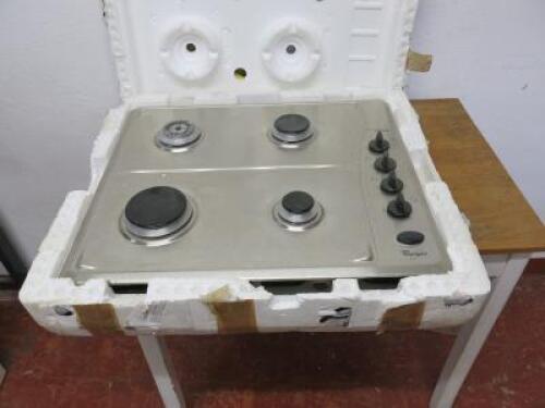 Whirlpool Generation 2000 4 Ring Gas Hob. Size 50cm x 58cm. Comes with Gas Pipe. NOTE: missing burner top as viewed/pictured.