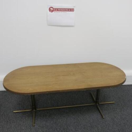 Coffee Table with Heavy Duty Brass Coloured Metal Base and Wooden Top, Size H42cm x D49cm x W120m