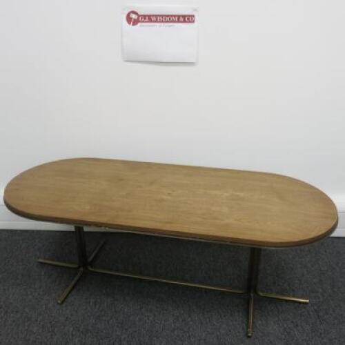 Coffee Table with Heavy Duty Brass Coloured Metal Base and Wooden Top, Size H42cm x D49cm x W120m