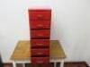 Red Metal 6 Drawer Cabinet on Castors, Size H69cm x W28cm x D45cm. - 4
