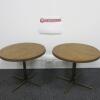 Pair of Circular Coffee Tables with Heavy Duty Brass Coloured Metal Base and Wooden Top. Size (H) 40cm x (Dia) 50cm