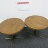 Pair of Circular Coffee Tables with Heavy Duty Brass Coloured Metal Base and Wooden Top. Size (H) 40cm x (Dia) 50cm - 2