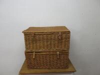 2 x Wicker Hamper Baskets with Lids, Size H30cm x W65cm x D43cm. No Vat on Lot.