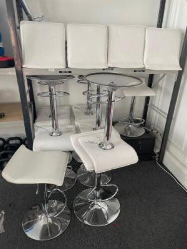 18 x White Faux Leather Height Adjustable Stools on Chrome Base.