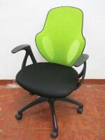 Realspace Office Swivel Chair with Lime Green Mesh Back & Black Hopsack Seat.