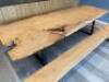 Solid Oak Top Table on Black Metal Legs with Resin in Fill & Matching Wooden Oak Benches. Table Size H75 x W300 x D100cm. Bench Size H43 x W285 x D29cm. - 2