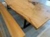 Solid Oak Top Table on Black Metal Legs with Resin in Fill & Matching Wooden Oak Benches. Table Size H75 x W300 x D100cm. Bench Size H43 x W285 x D29cm. - 4