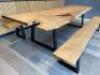 Solid Oak Top Table on Black Metal Legs with Resin in Fill & Matching Wooden Oak Benches. Table Size H75 x W300 x D100cm. Bench Size H43 x W285 x D29cm. - 5