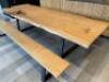 Solid Oak Top Table on Black Metal Legs with Resin in Fill & Matching Wooden Oak Benches. Table Size H75 x W300 x D100cm. Bench Size H43 x W285 x D29cm. - 7
