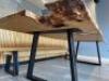 Solid Oak Top Table on Black Metal Legs with Resin in Fill & Matching Wooden Oak Benches. Table Size H75 x W300 x D100cm. Bench Size H43 x W285 x D29cm. - 11