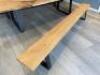 Solid Oak Top Table on Black Metal Legs with Resin in Fill & Matching Wooden Oak Benches. Table Size H75 x W300 x D100cm. Bench Size H43 x W285 x D29cm. - 12