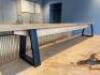 Solid Oak Top Table on Black Metal Legs with Resin in Fill & Matching Wooden Oak Benches. Table Size H75 x W300 x D100cm. Bench Size H43 x W285 x D29cm. - 13