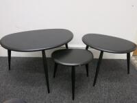 Ercol Nest of 3 Black Painted Wood Side Tables. Size H40cm.