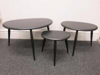 Ercol Nest of 3 Black Painted Wood Side Tables. Size H40cm.