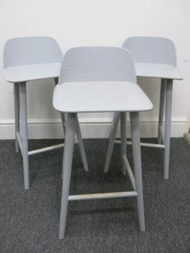 3 x Muuto Nerd Grey Painted Wooden Stools. Size H80cm.