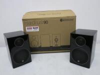 Pair of Monitor Audio Radius 90 Speakers in Black, S/N 703830. Comes in Original Box.