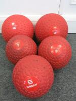 5 x Jordon Red Tyre Tread Medicine Training Balls to Include: 1 x 15kg, 1 x 12kg, 1 x 9,Kg, 1 x 7kg & 1 x 5kg.