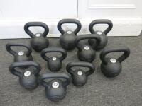 10 x Jordon Design Kettlebell Training Weights to Include: 2 x 24kg, 1 x 20kg, 2 x 16kg, 3 x 12kg & 2 x 8kg.