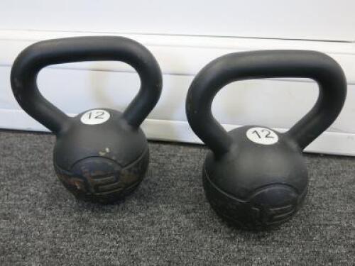 Pair of 12kg Jordon Design Kettlebell Training Weights.