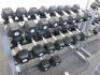 31 x Bodymax Dumbbell Training Weights to Include: 2 x 15kg, 3 x 10kg, 8 x 8kg , 4 x 5kg, 8 x 4kg, 2 x 3kg, 2 x 2kg, 2 x kg1. Comes with 3 Body Solid Racks. - 2