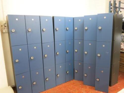 8 Banks of Probe 3 Door Coded Lockers in Dark Blue. NOTE: 1 x locker is damaged (As Viewed/Pictured).